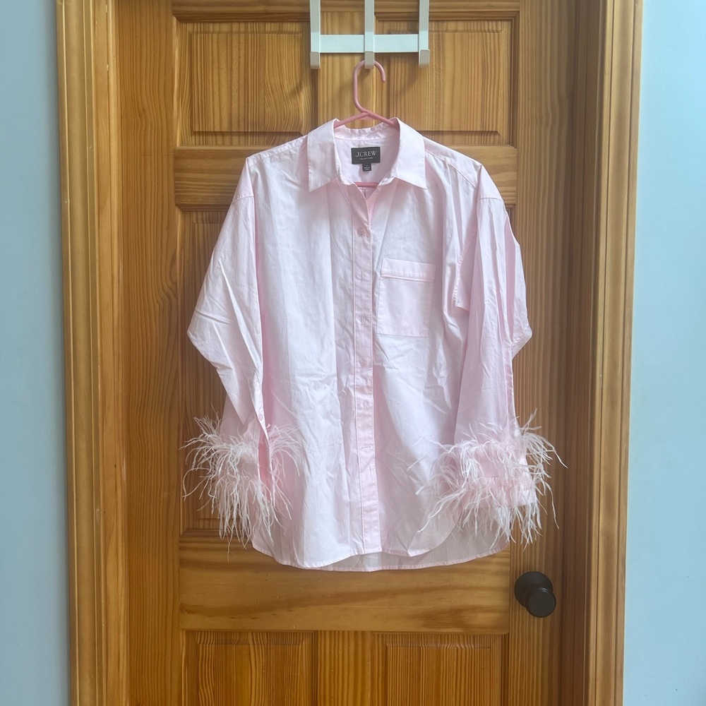 J. Crew Light Pink Women's Button Down Shirt with Feather Cuffs